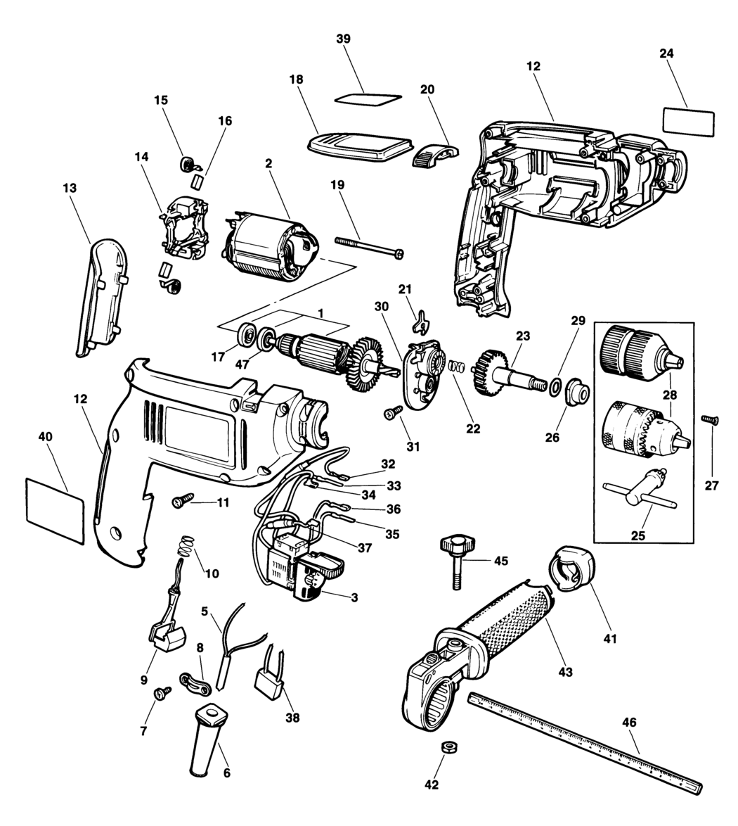 Black & Decker KD574 Type 1 Hammer Drill Spare Parts