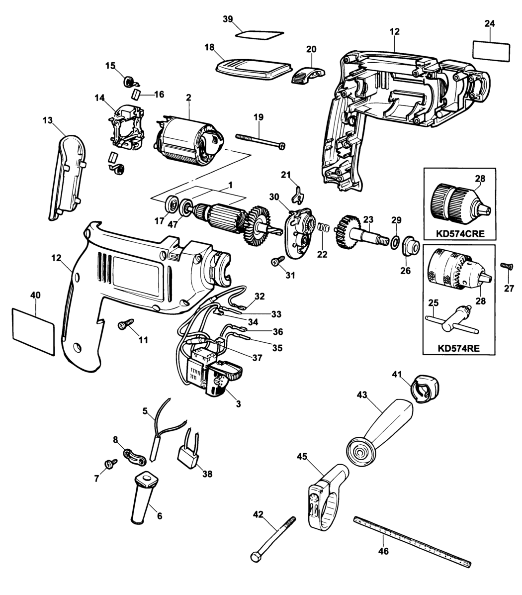 Black & Decker KD574CRE Type 3 Drill Spare Parts