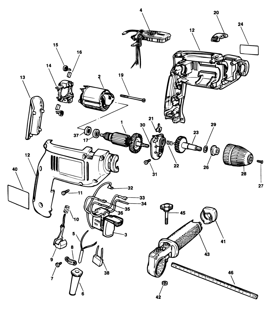 Black & Decker KD578CTL Type 1 Hammer Drill Spare Parts