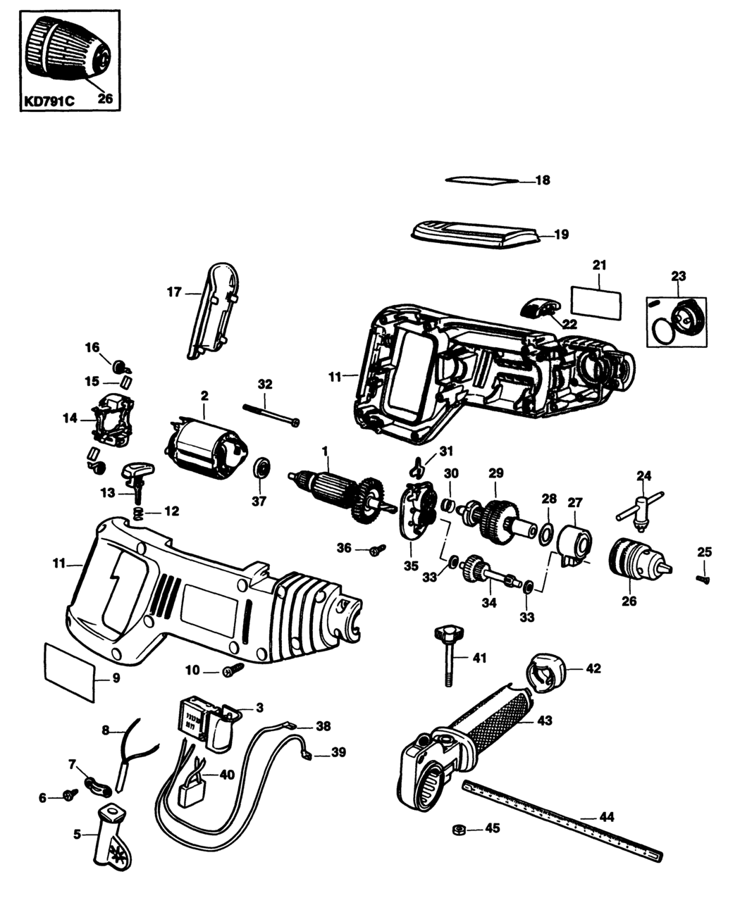 Black & Decker KD791 Type 1 Hammer Drill Spare Parts