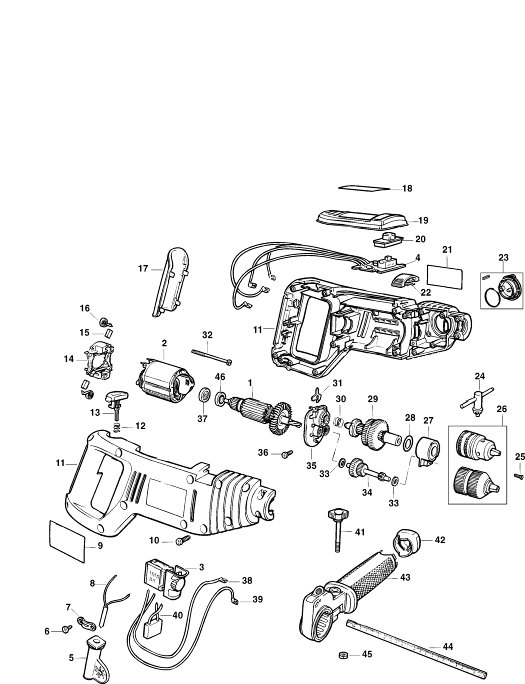 Black & Decker KD795CRE Type 1 Hammer Drill Spare Parts