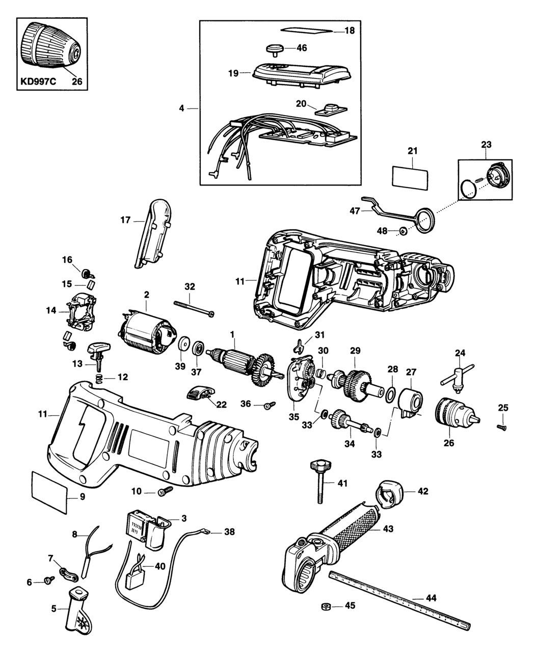 Black & Decker KD997CRT Type 1 Drill Spare Parts