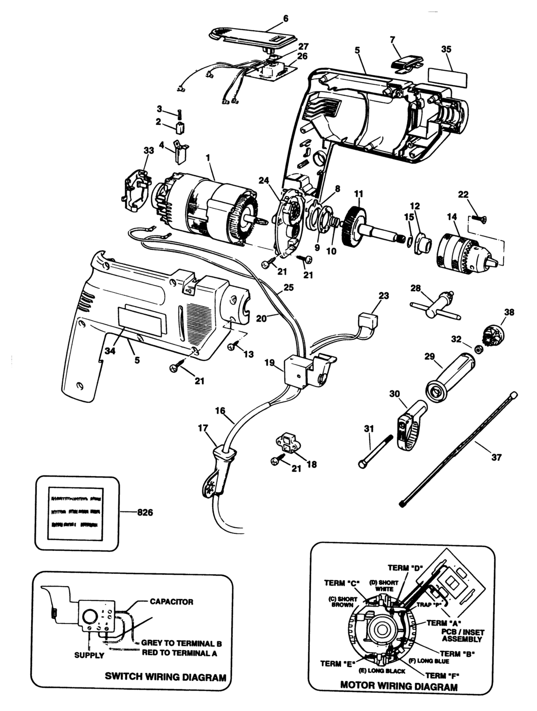 Black & Decker SPEC579 Type 1 Drill Spare Parts