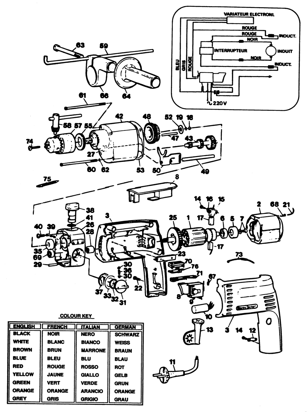 Black & Decker SR930RLE Type 1 Drill Spare Parts