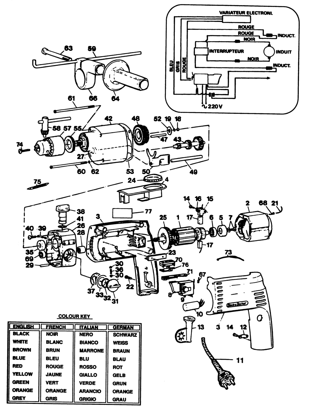 Black & Decker SR935R Type 1 Drill Spare Parts