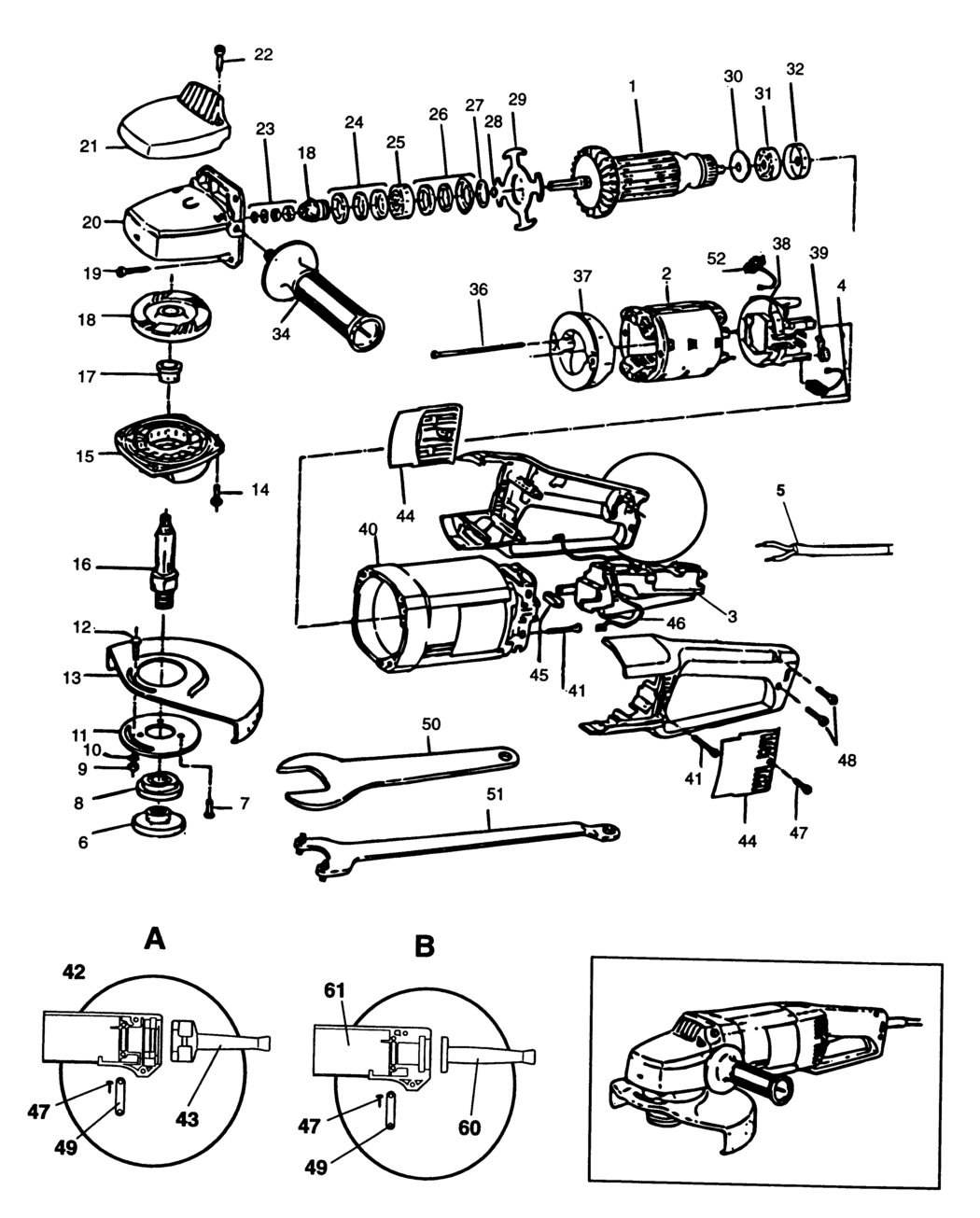 Black & Decker BD1820 Type 1 Angle Grinder Spare Parts