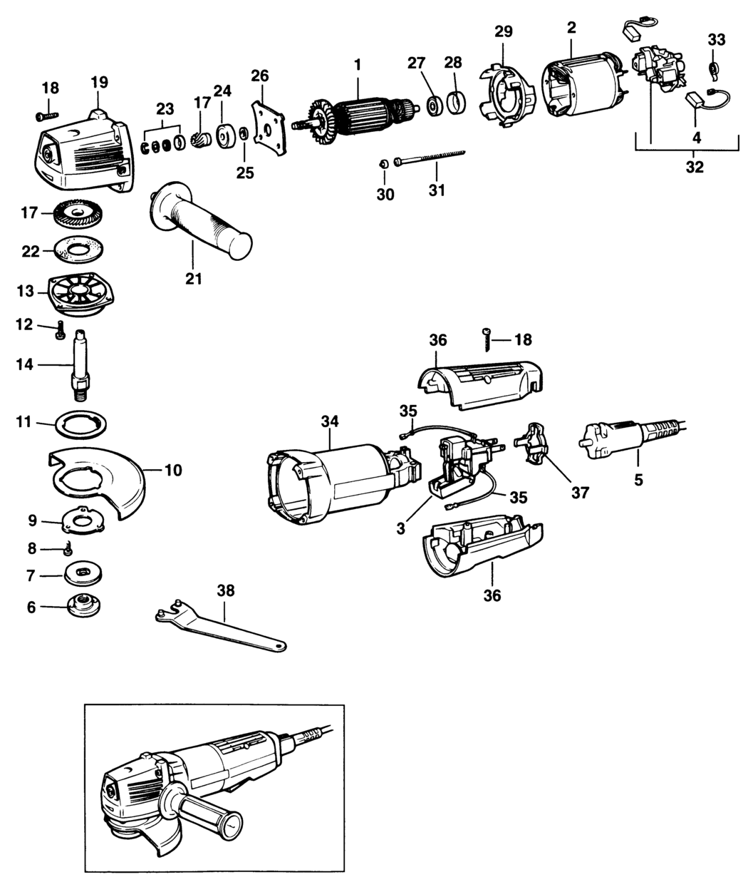 Black & Decker KG11 Type 1 Angle Grinder Spare Parts