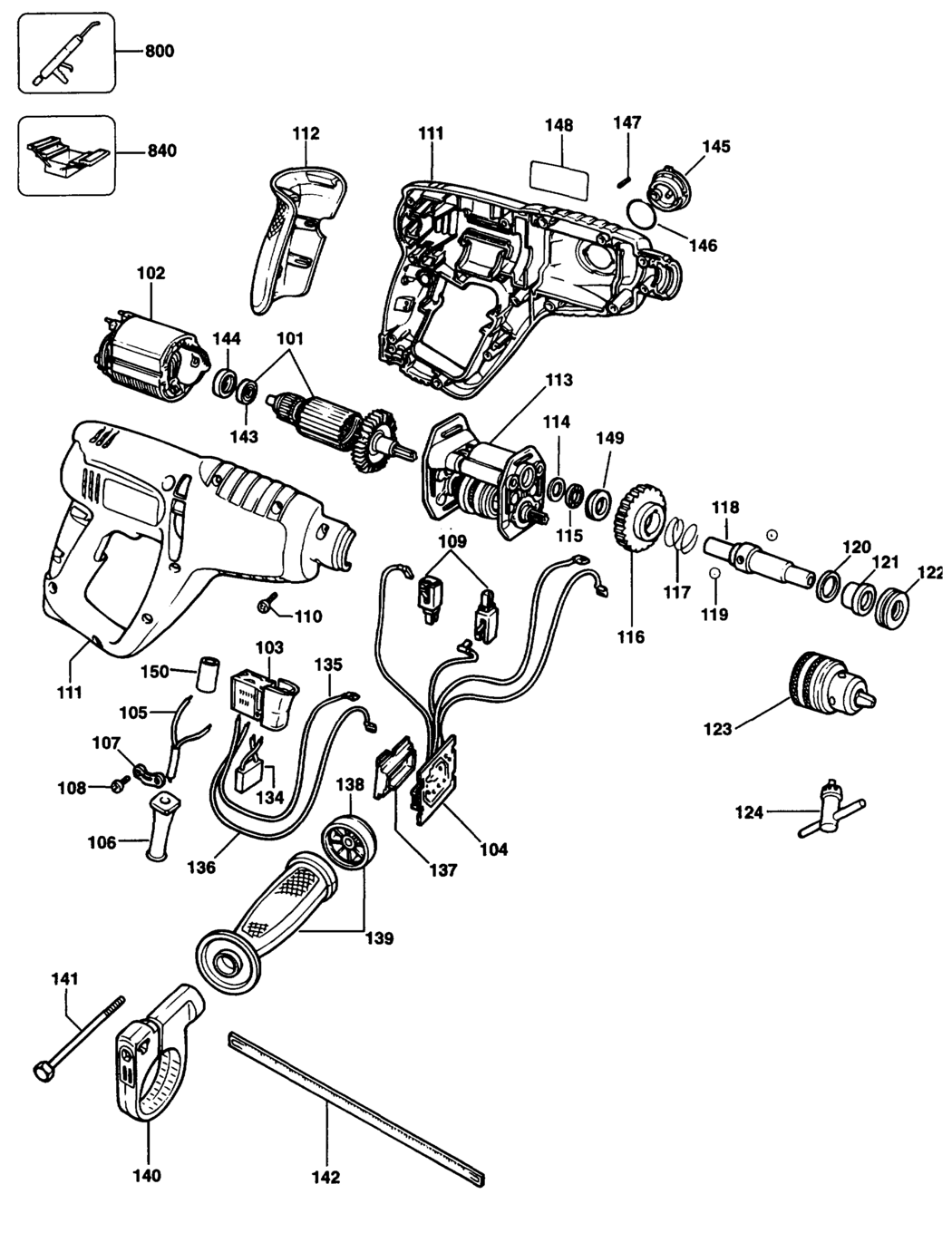 Black & Decker KD900RE Type 2 Hammer Spare Parts