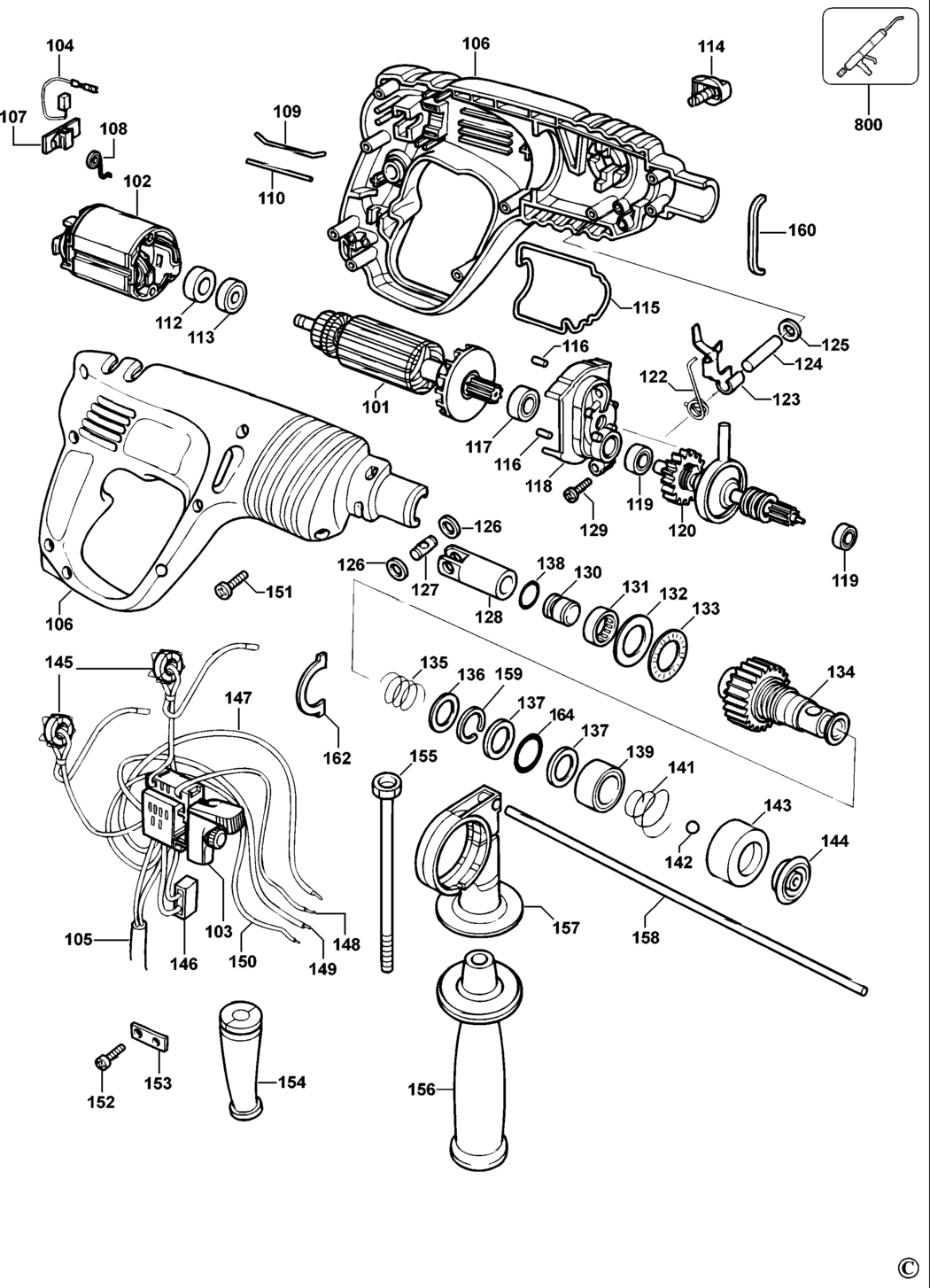 Black & Decker KD950K Type 1 Rotary Hammer Spare Parts