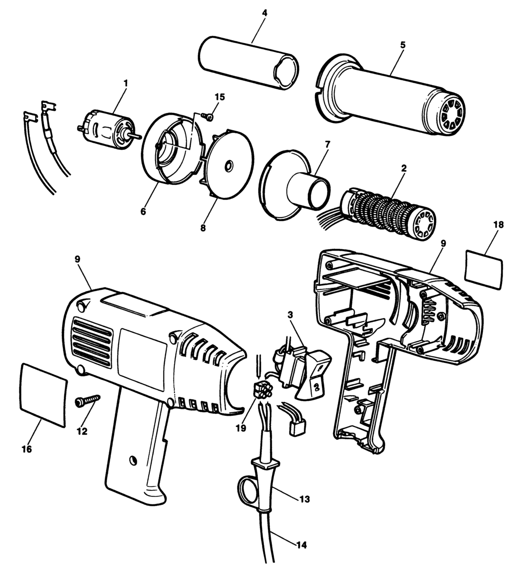 Black & Decker BD1602 Type H1D Heatgun Spare Parts