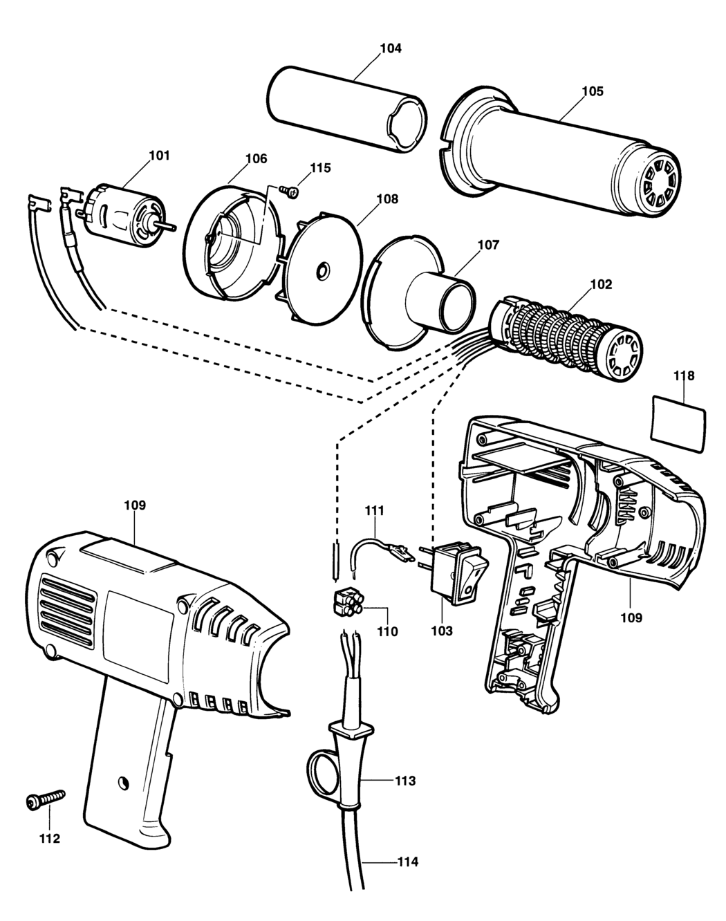 Black & Decker KX1600 Type 2 Heatgun Spare Parts