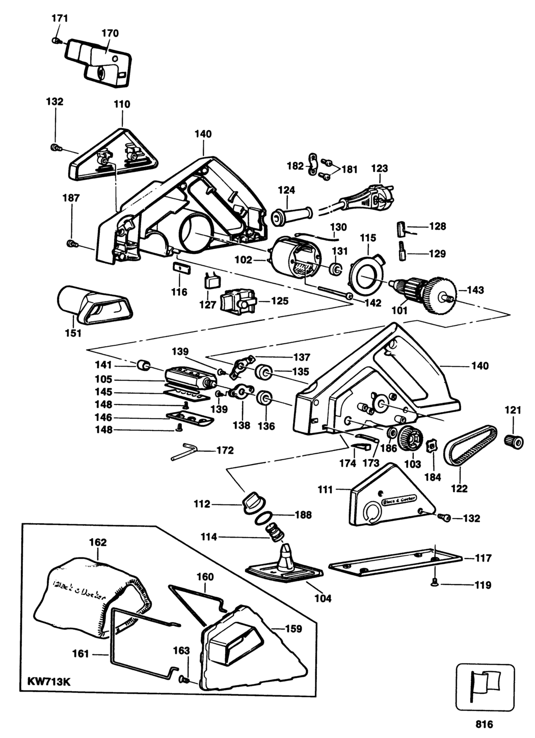 Black & Decker KW713 Type 2 Planer Spare Parts