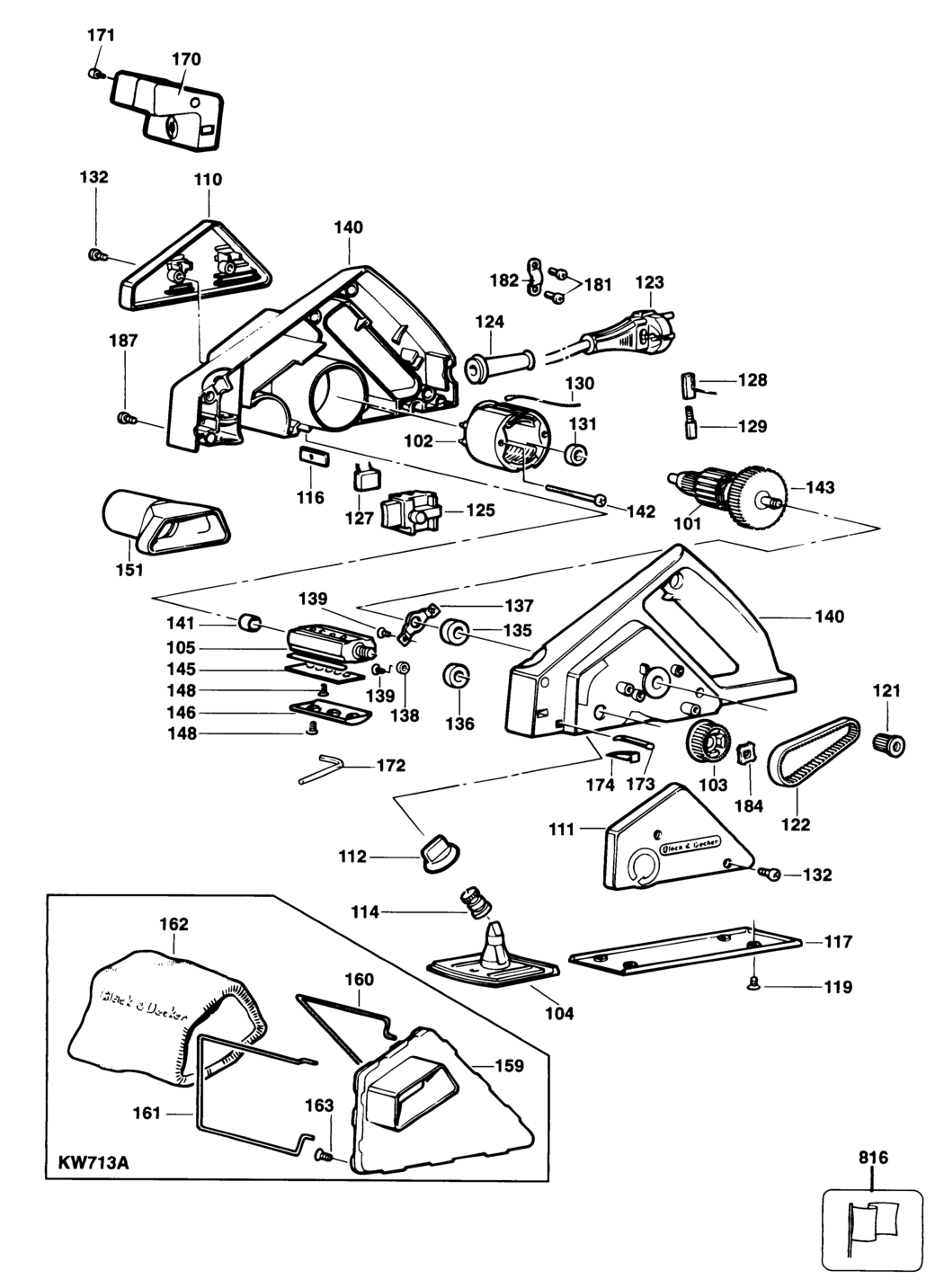 Black & Decker KW713 Type H2A Planer Spare Parts