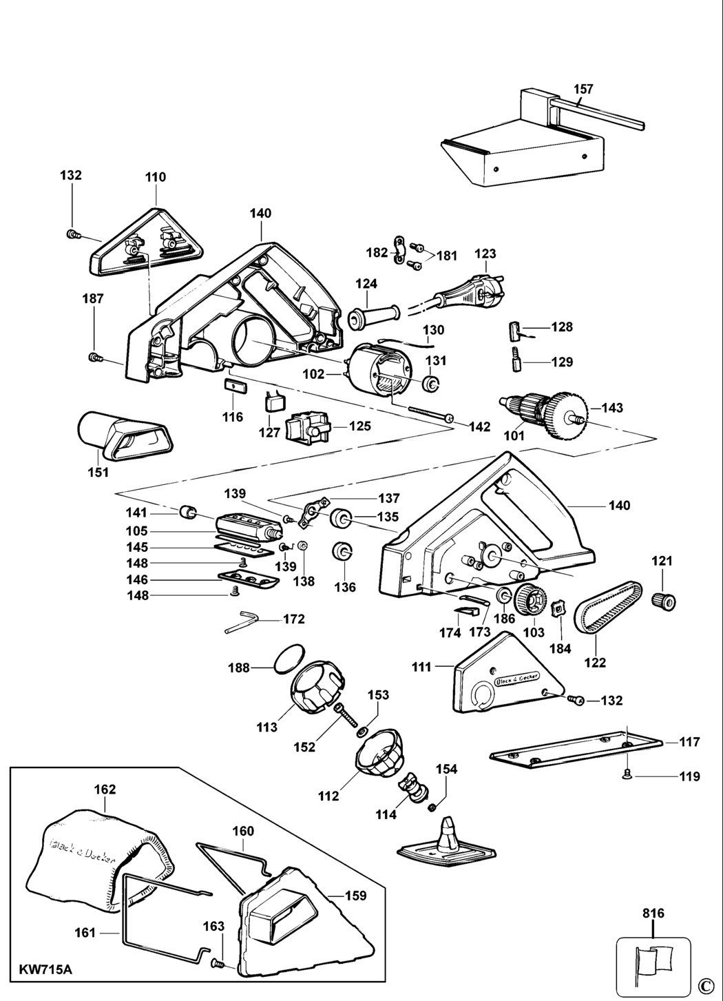 Black & Decker KW715 Type 1 Planer Spare Parts