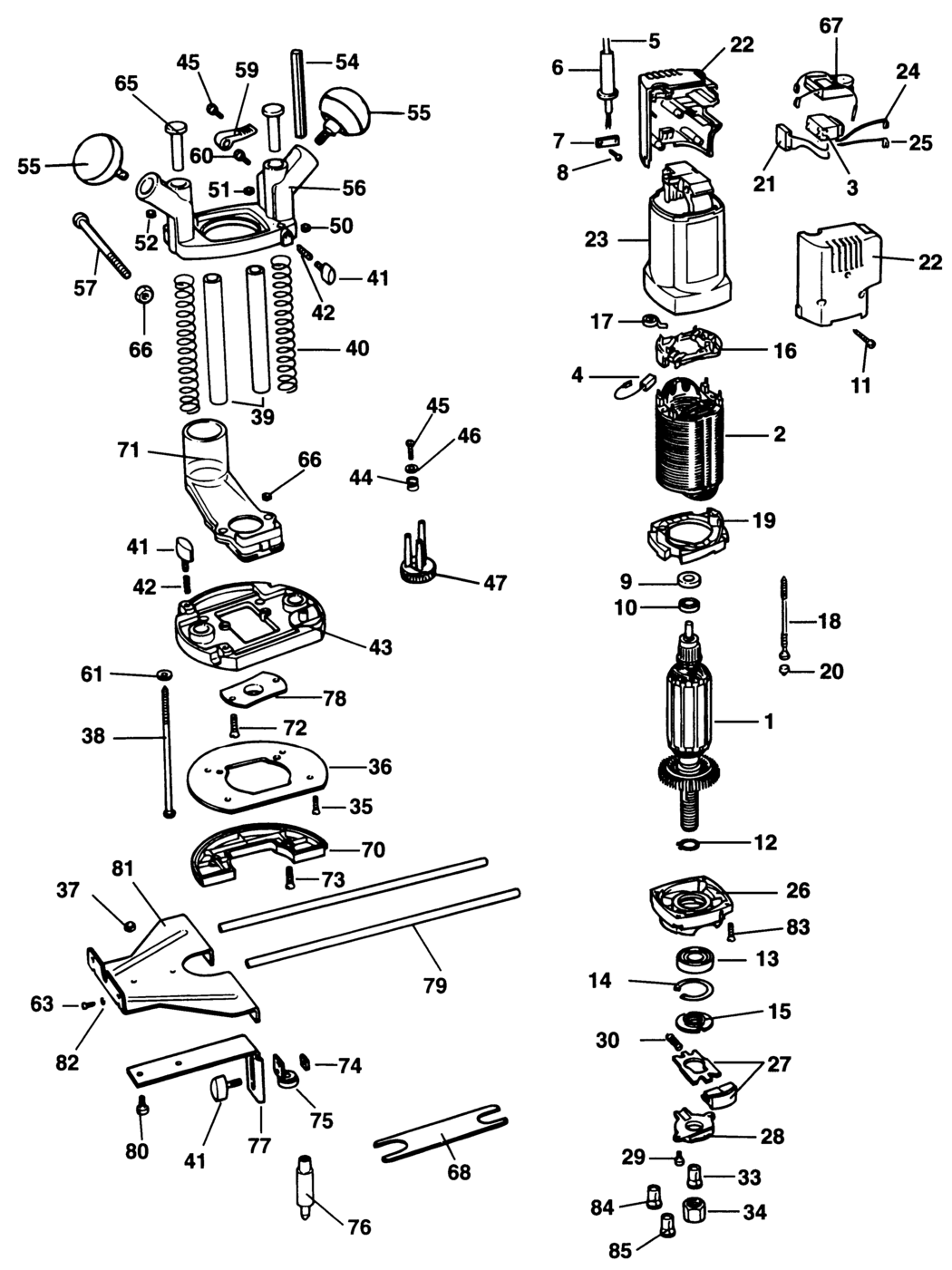 Black & Decker KW780E Type 1 Router Spare Parts