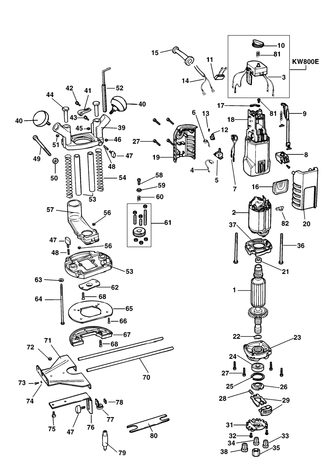 Black & Decker KW800 Type 1 Router Spare Parts