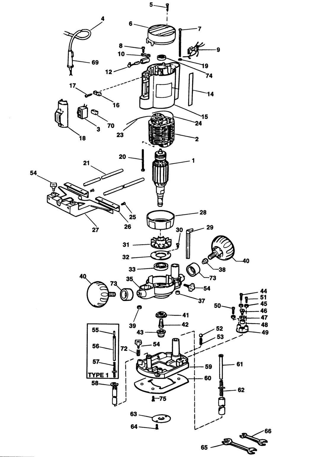 Black & Decker SR100 Type 1 Plunge Router Spare Parts