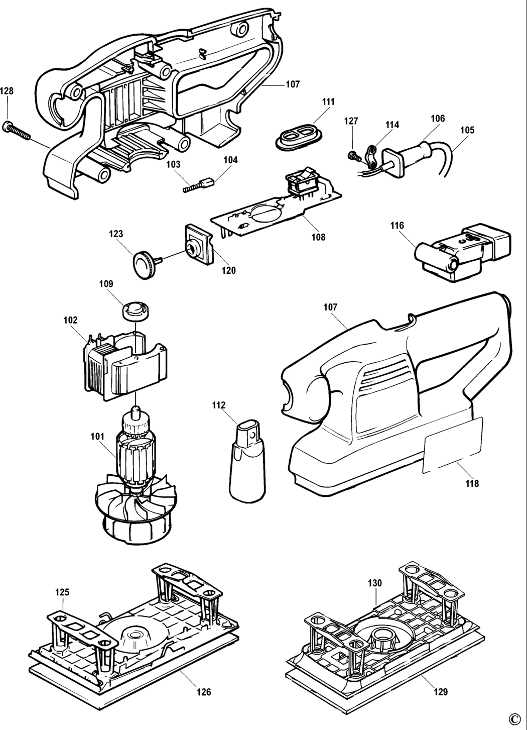 Black & Decker KA185E Type 1 Orbital Sander Spare Parts