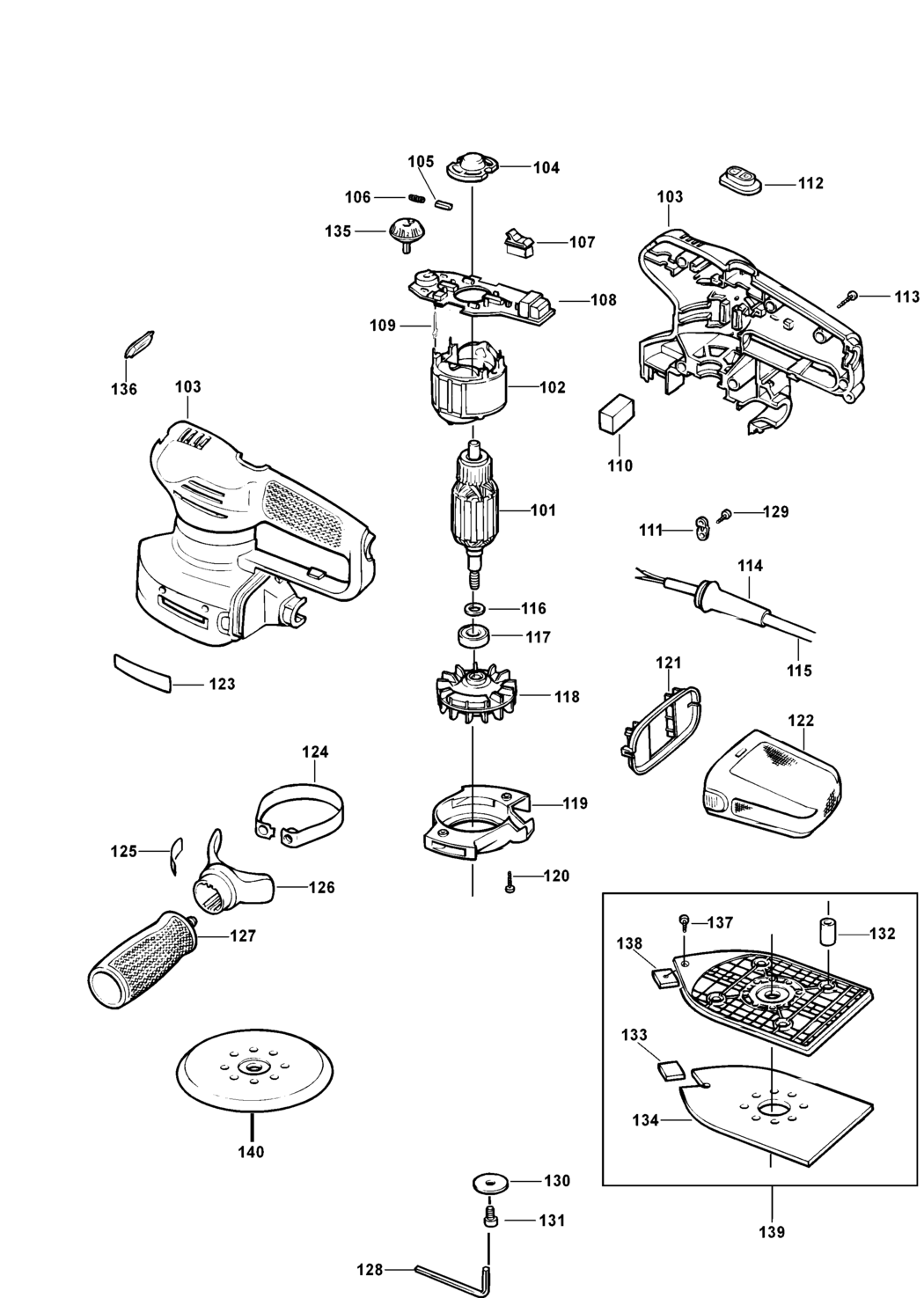 Black & Decker KA210E Type 1 Sander Spare Parts