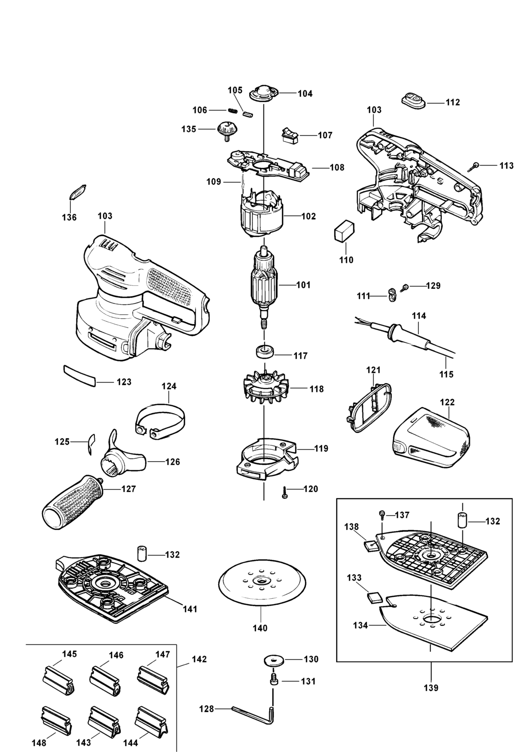 Black & Decker KA230E Type 1 Orbital Sander Spare Parts