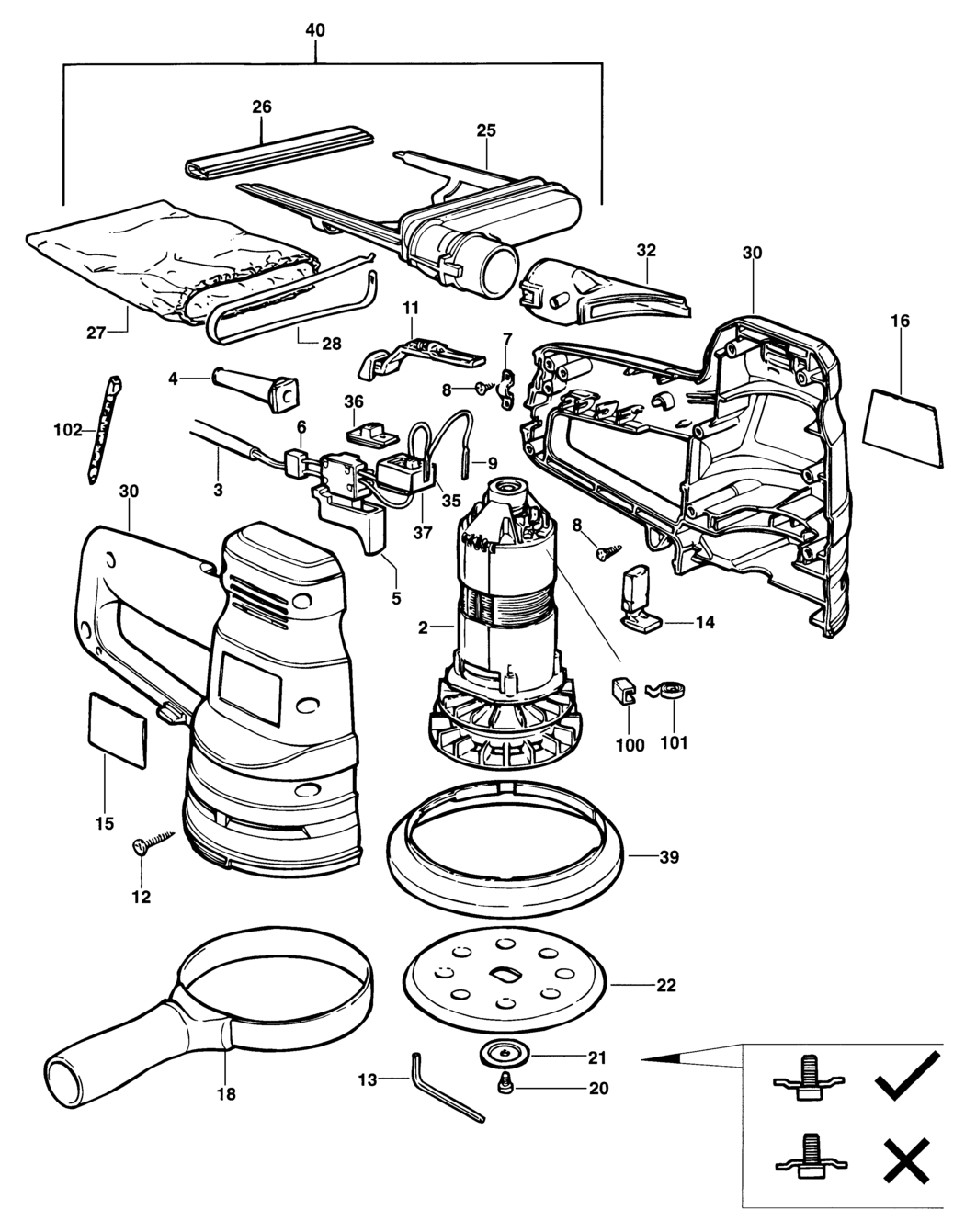 Black & Decker BD190S Type 1 Random Orbit Sander Spare Parts