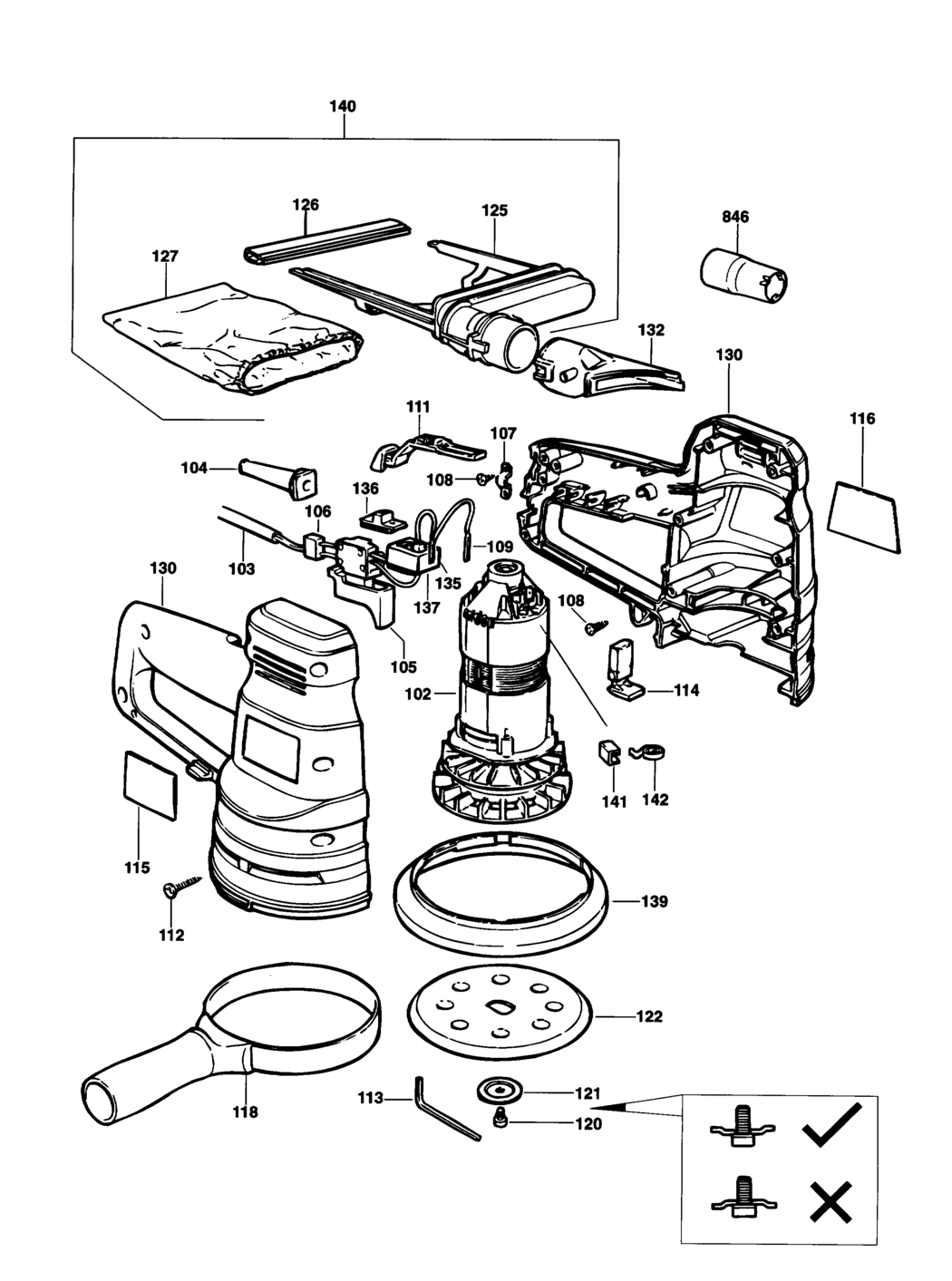 Black & Decker KA190S Type 1 Random Orbit Sander Spare Parts