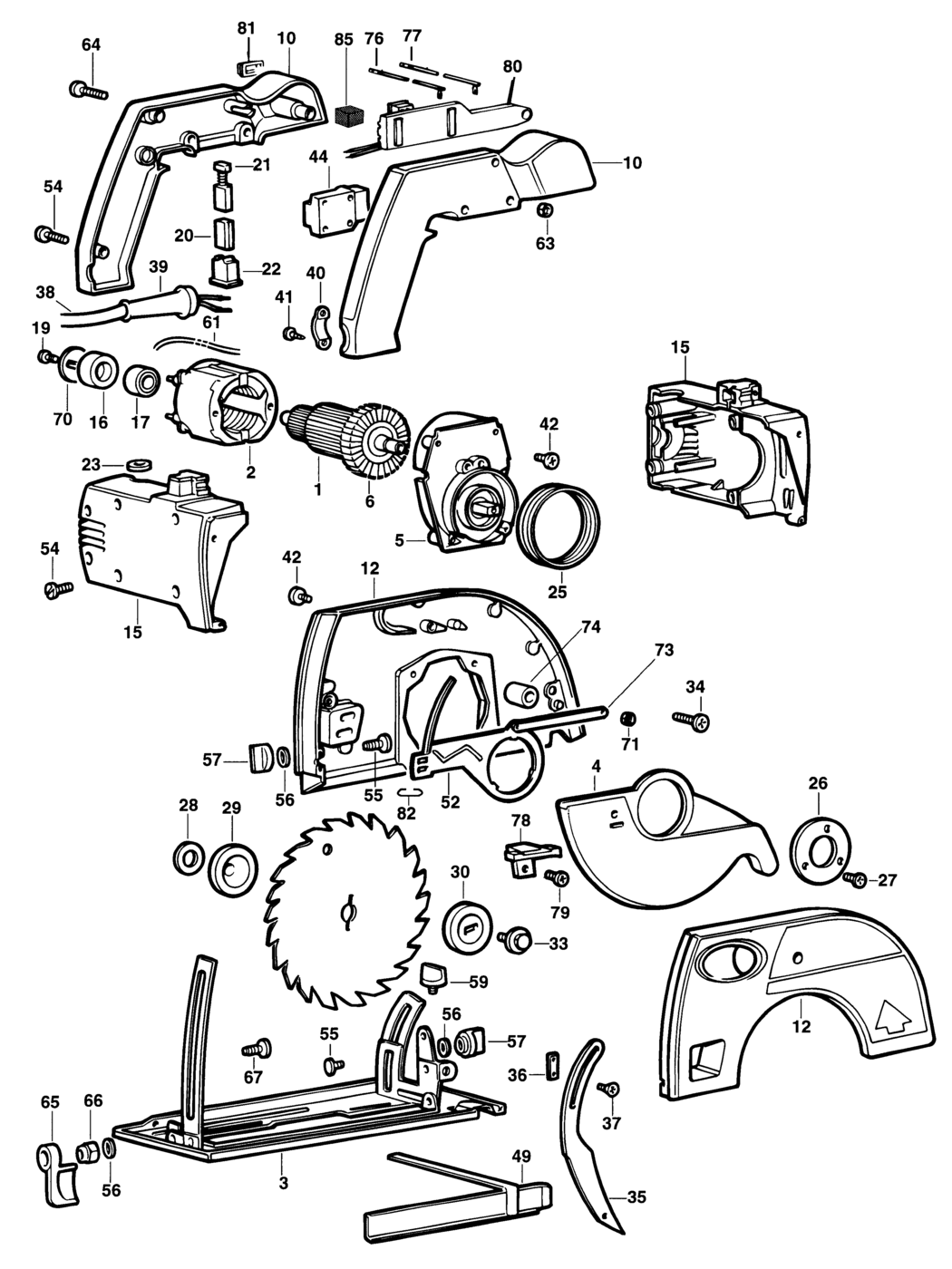 Black & Decker SR362E Type 1 Saw Spare Parts