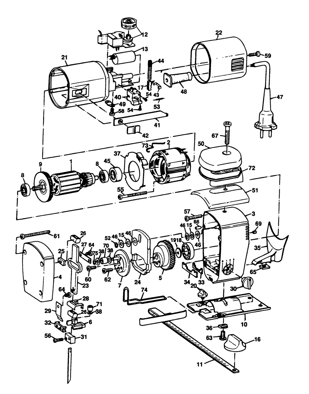 Black & Decker SR200E Type 1 Jigsaw Spare Parts