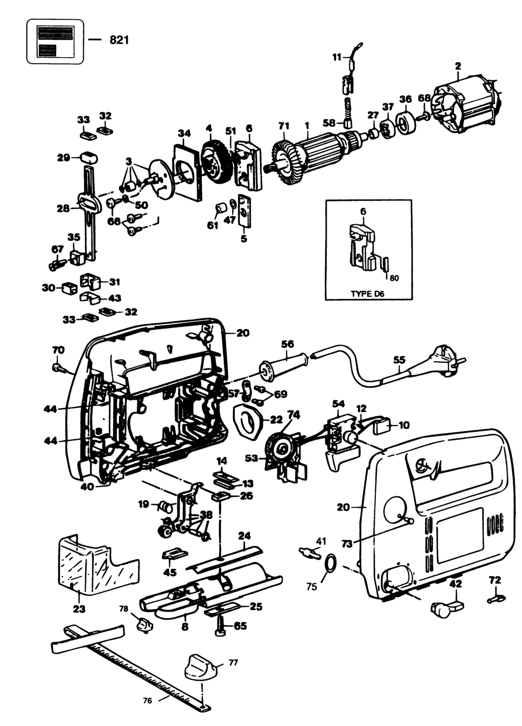 Black & Decker SR210PE Type 1 Jigsaw Spare Parts