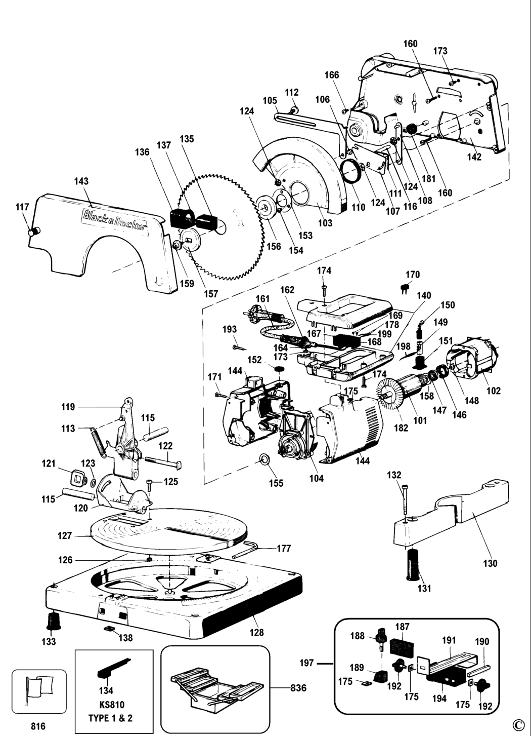 Black & Decker KS805 Type 1 Mitre Saw Spare Parts