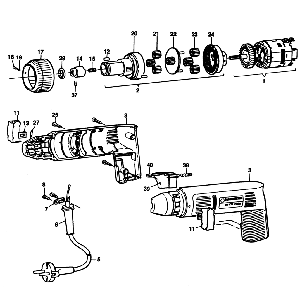 Black & Decker BD471 Type 1 Screwdriver Spare Parts