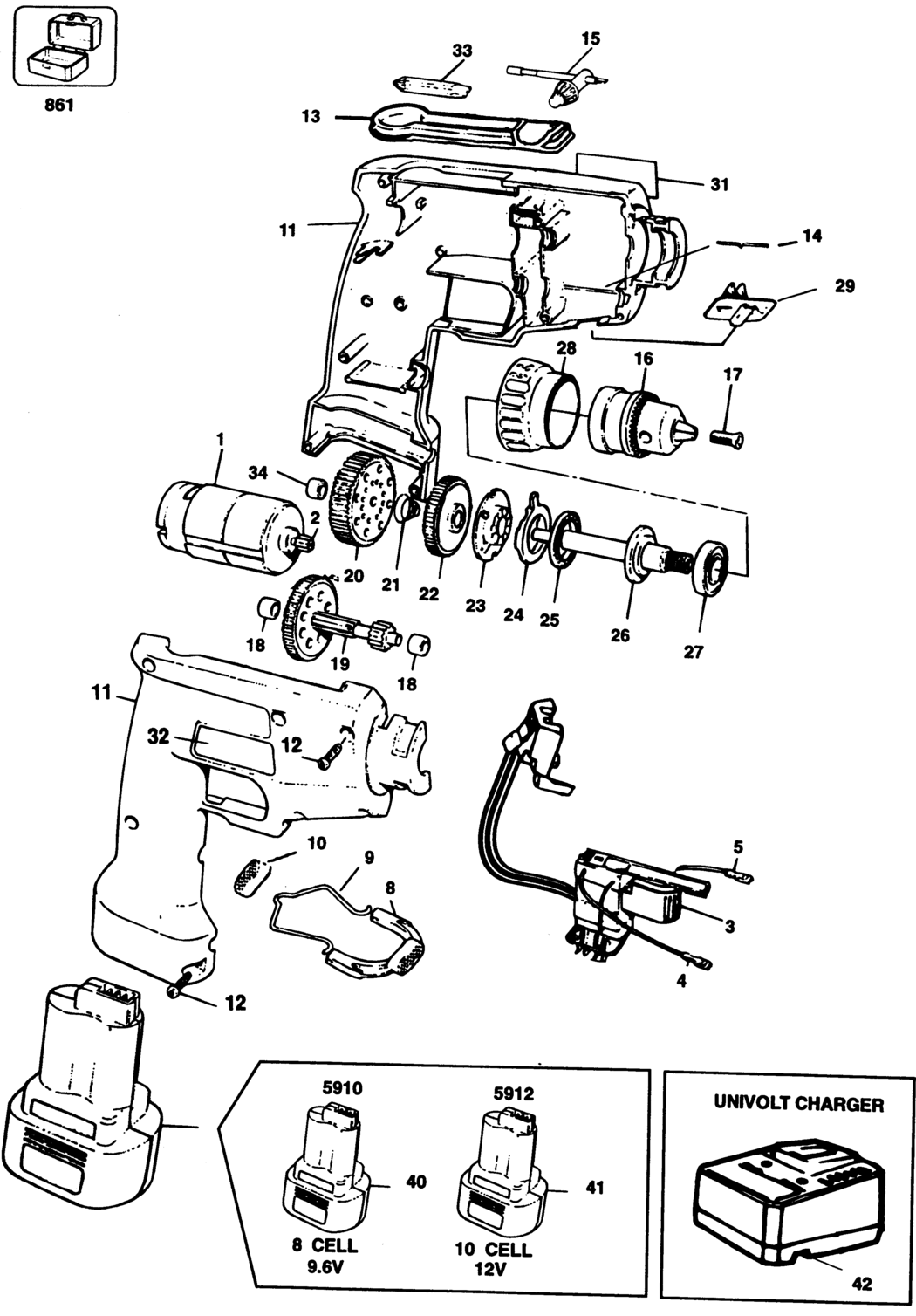 Black & Decker 5912 Type 1 Cordless Drill Spare Parts