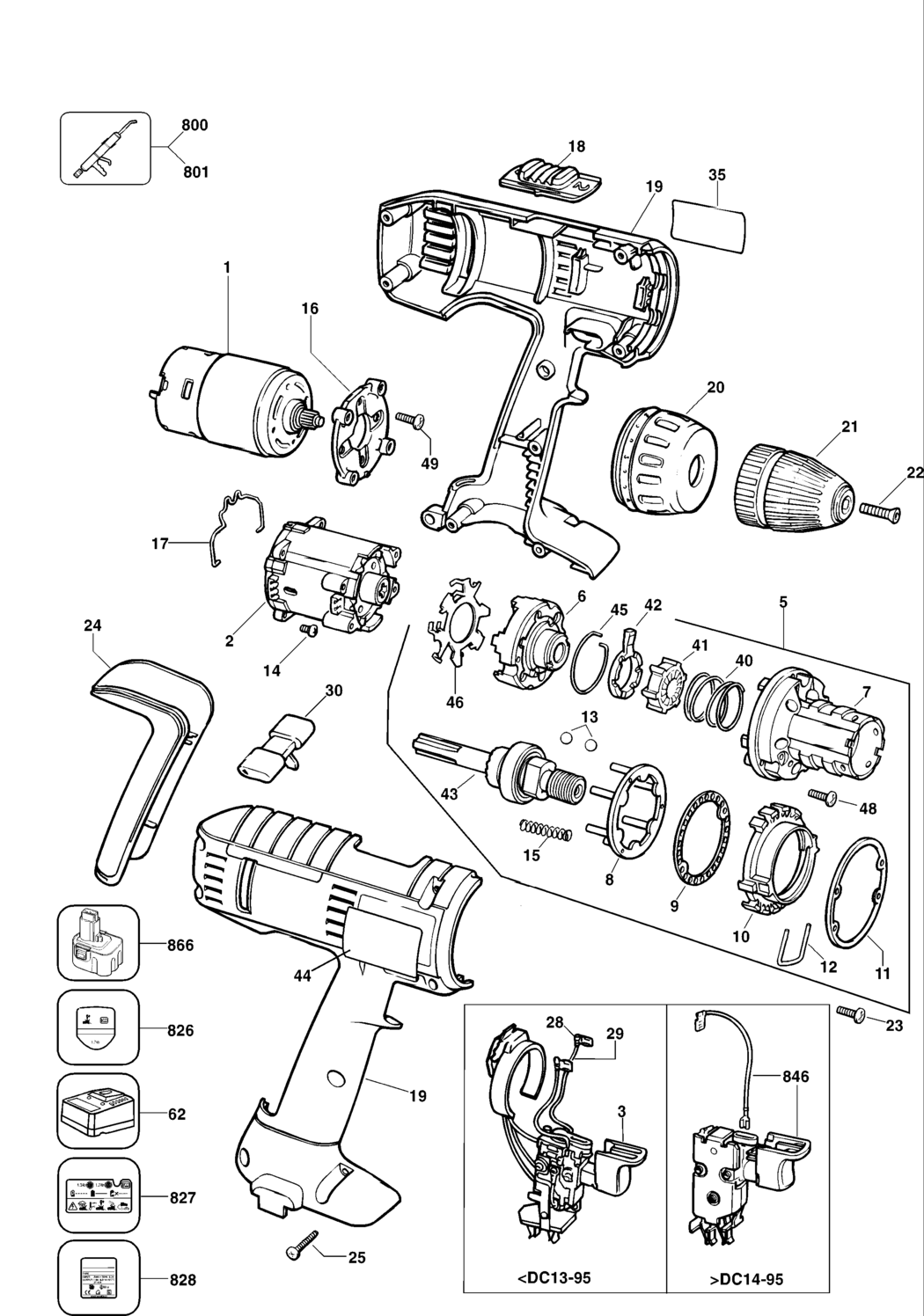 Black & Decker P2750K Type 1 Cordless Drill Spare Parts