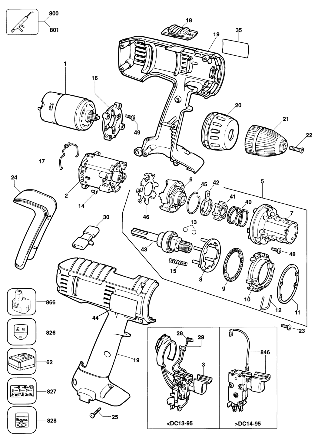 Black & Decker P2760K Type 1 Cordless Drill Spare Parts