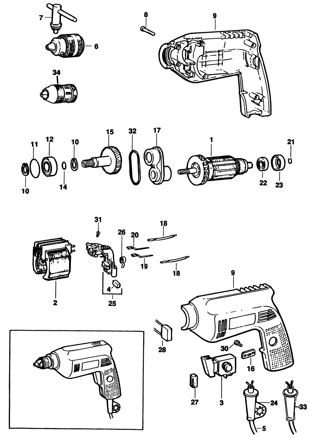 Black & Decker P1177 Type 1 Drill Spare Parts