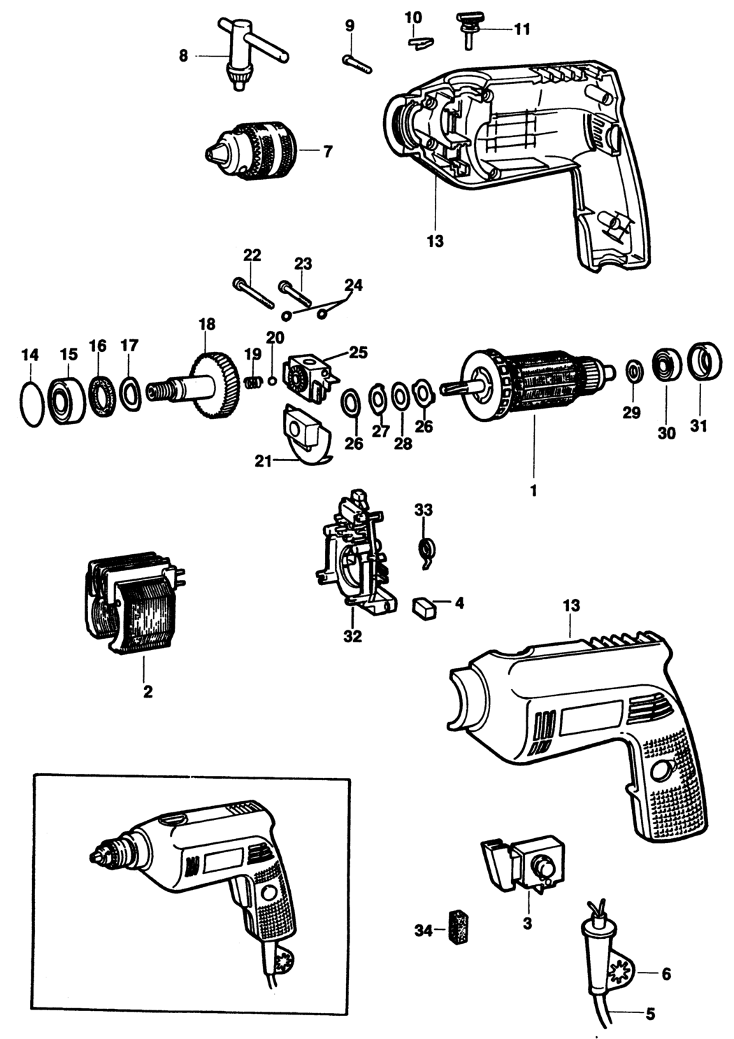 Black & Decker P2167 Type 1 Drill Spare Parts