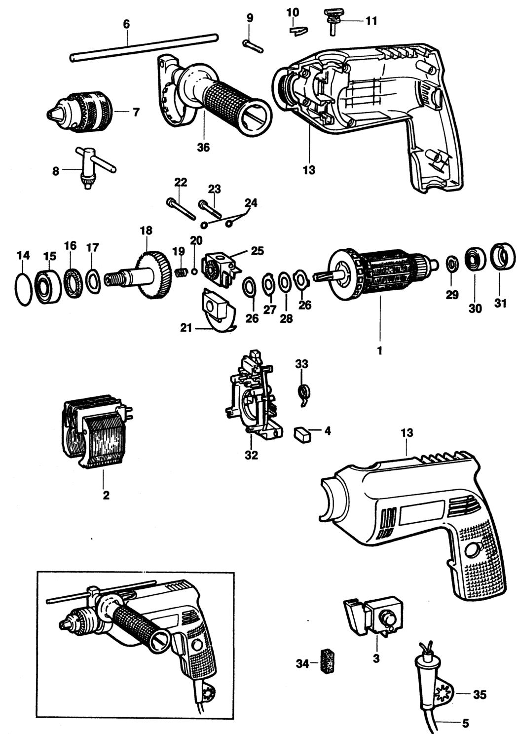 Black & Decker P2172 Type 1 Drill Spare Parts