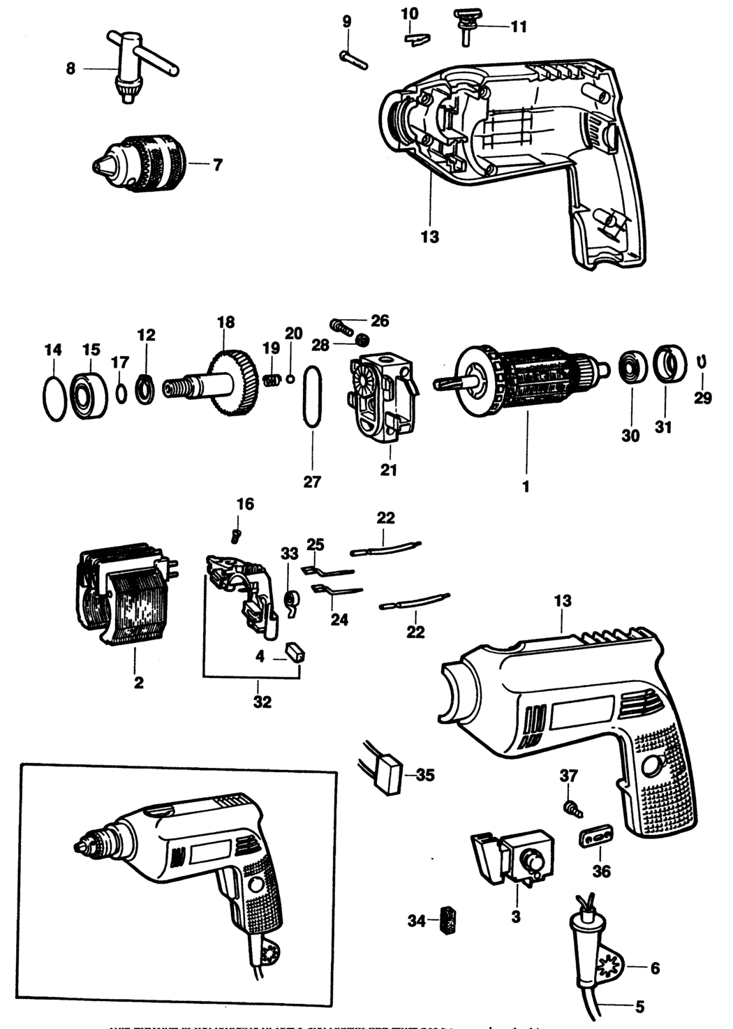 Black & Decker P2177 Type 1 Hammer Drill Spare Parts