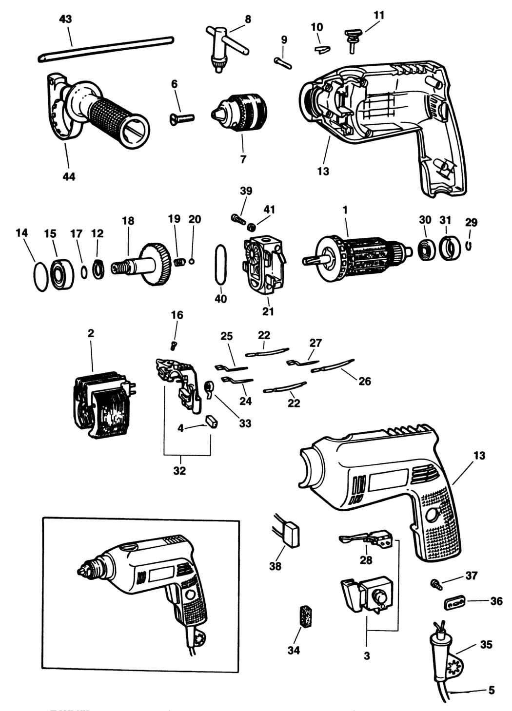 Black & Decker P2182 Type 1 Hammer Drill Spare Parts