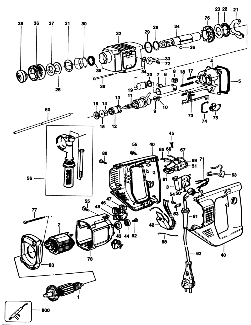 Black & Decker P8025 Type 1 Rotary Hammer Spare Parts