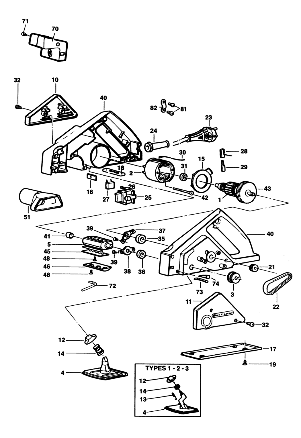 Black & Decker P7102 Type 1 Planer Spare Parts