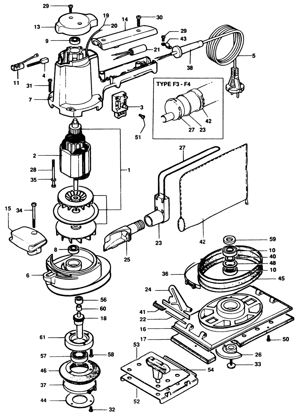 Black & Decker HD2040 Type 1 Orbital Sander Spare Parts