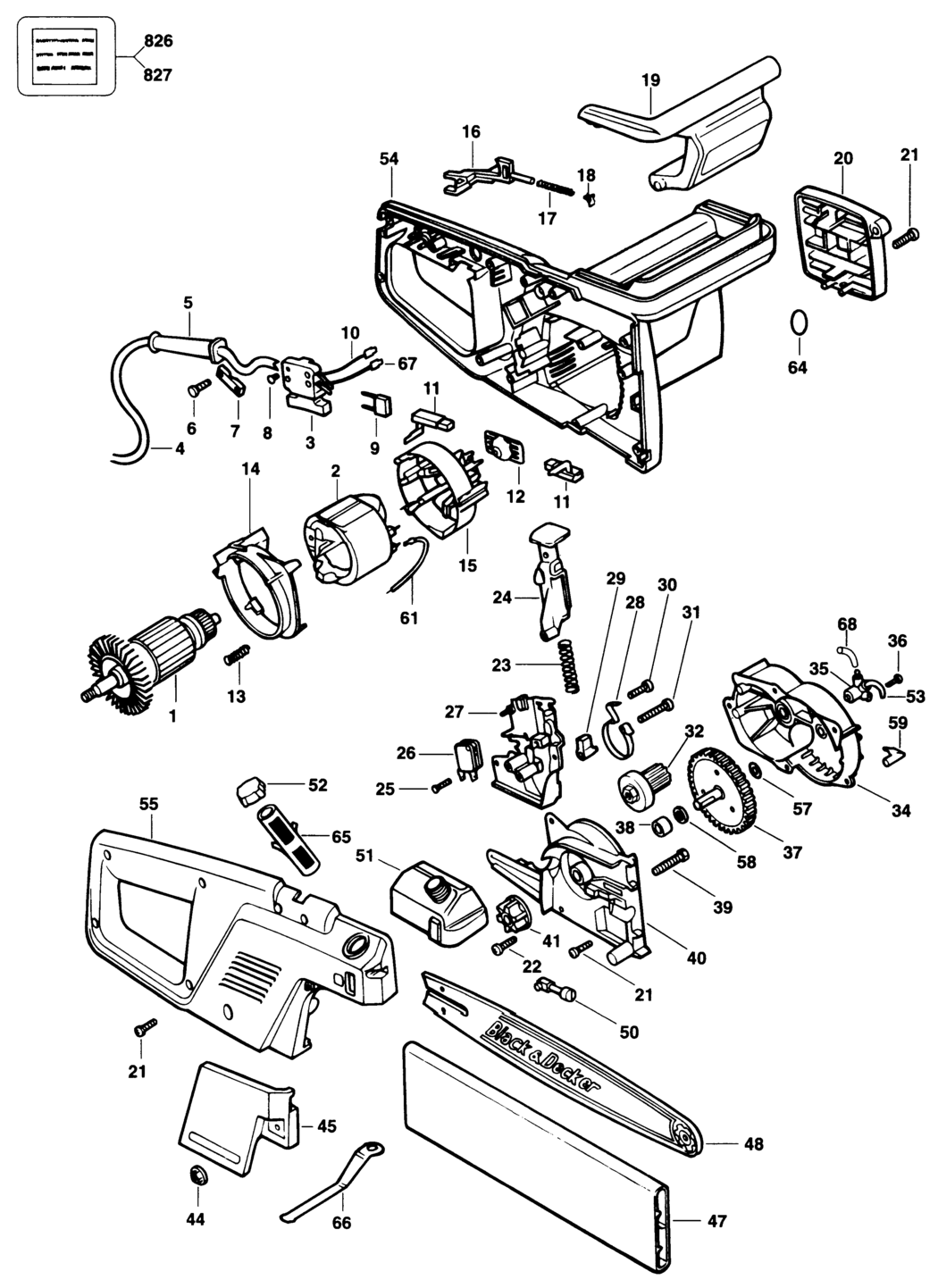 Black & Decker D35KS Type 1 Chainsaw Spare Parts