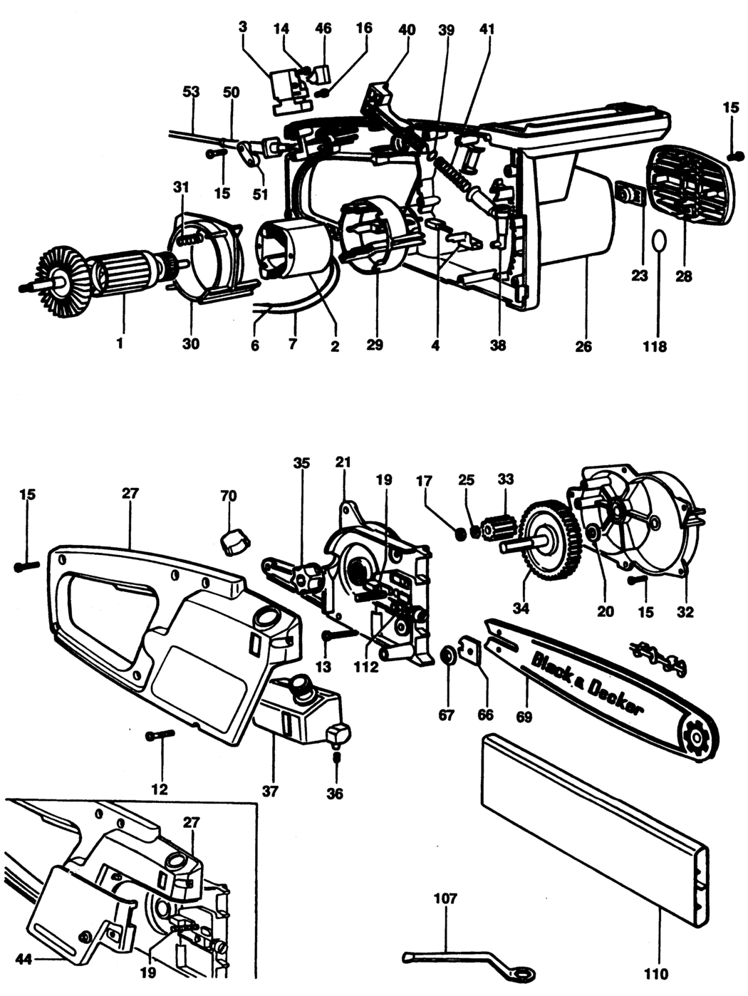 Black & Decker DN401 Type 1 Chainsaw Spare Parts