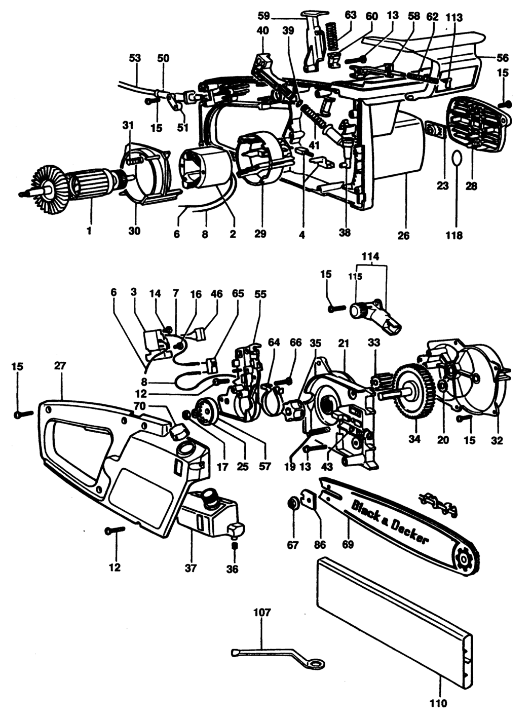 Black & Decker DN401BS Type 1 Chainsaw Spare Parts