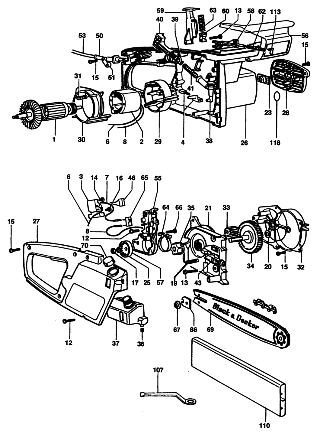 Black & Decker DN402B Type 1 Chainsaw Spare Parts