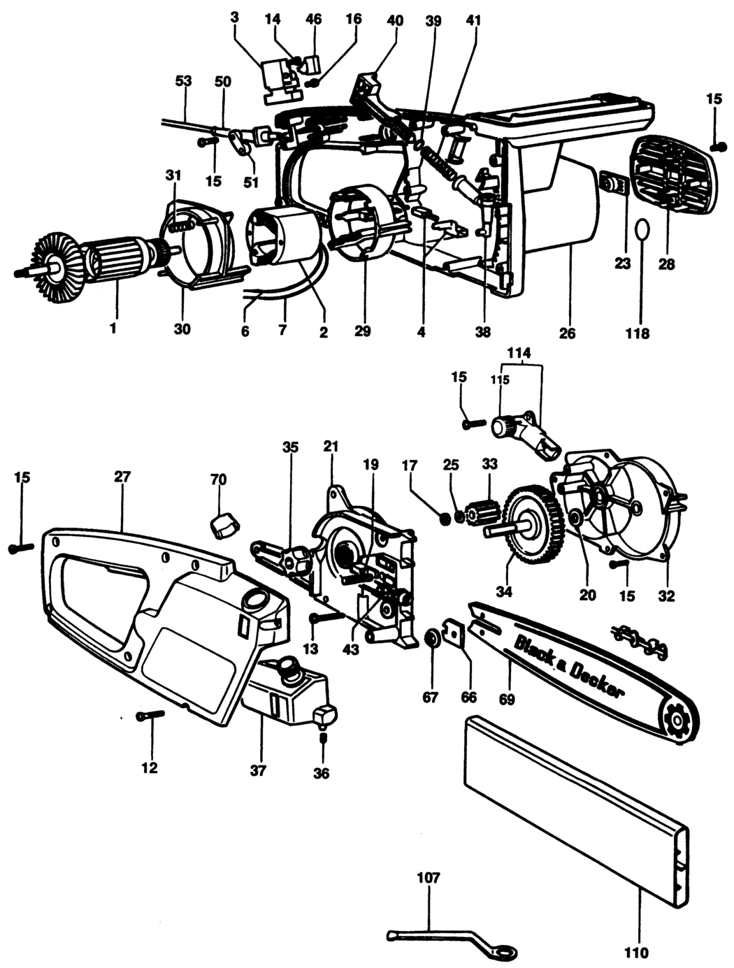 Black & Decker DN416S Type 1 Chainsaw Spare Parts