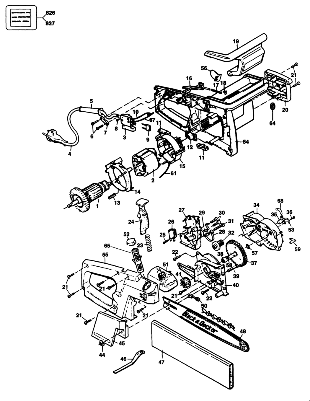 Black & Decker GK300 Type 1 Chainsaw Spare Parts