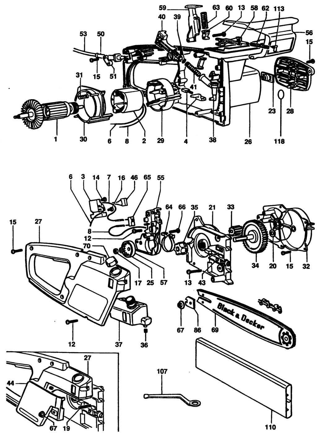 Black & Decker M1B Type 1 Chainsaw Spare Parts