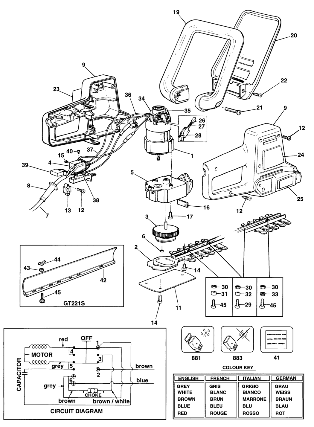 Black & Decker GT221 Type 1 Hedgeclipper Spare Parts